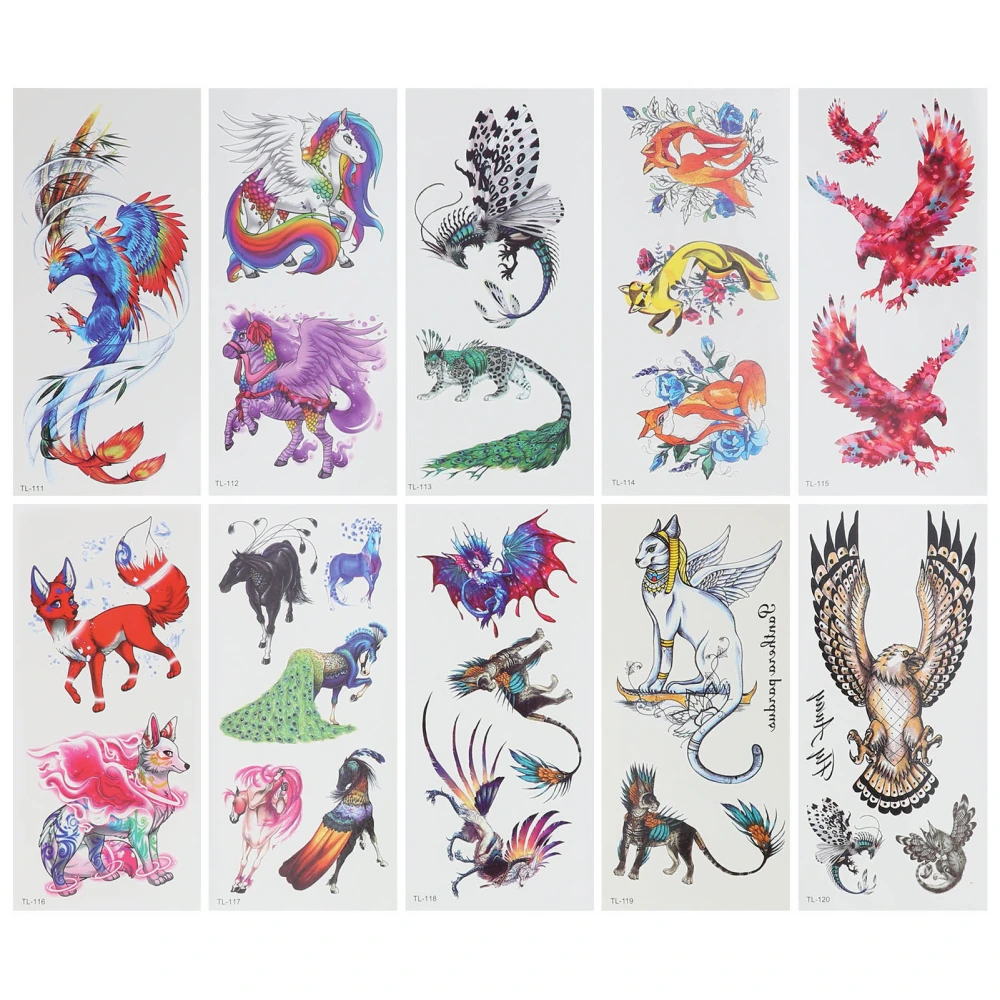 10 Pcs Temporary Tattoo Stickers Set Animal Body Makeup Waterproof Stickers for Women