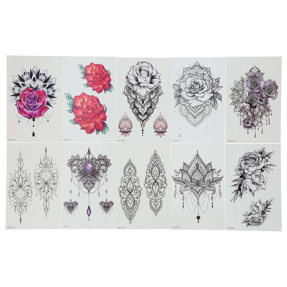 10pcs Temporary Tattoos Paper Individuality Flower Women Girl Fake Tattoo Stickers