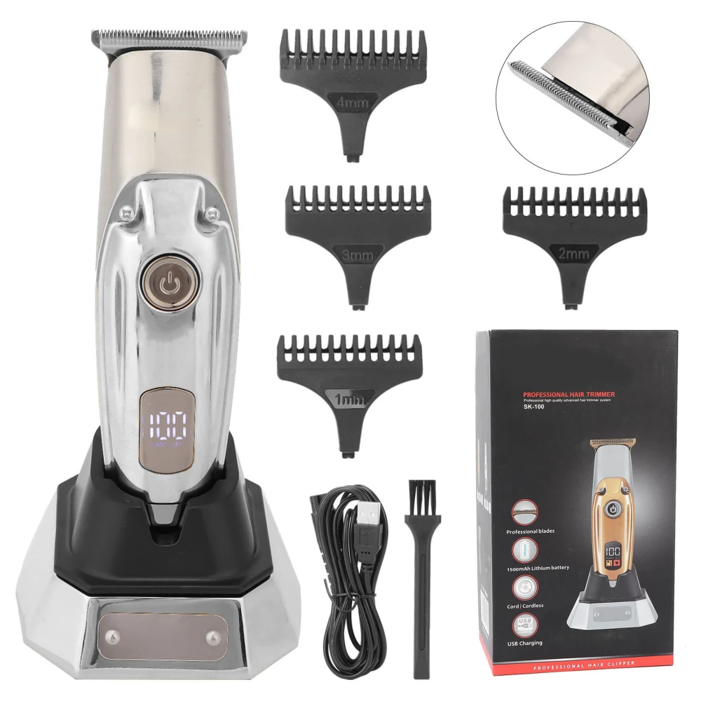 Electric Hair Trimmer LCD Professional Hair Clipper Cutting Grooming Kits for MenSilver