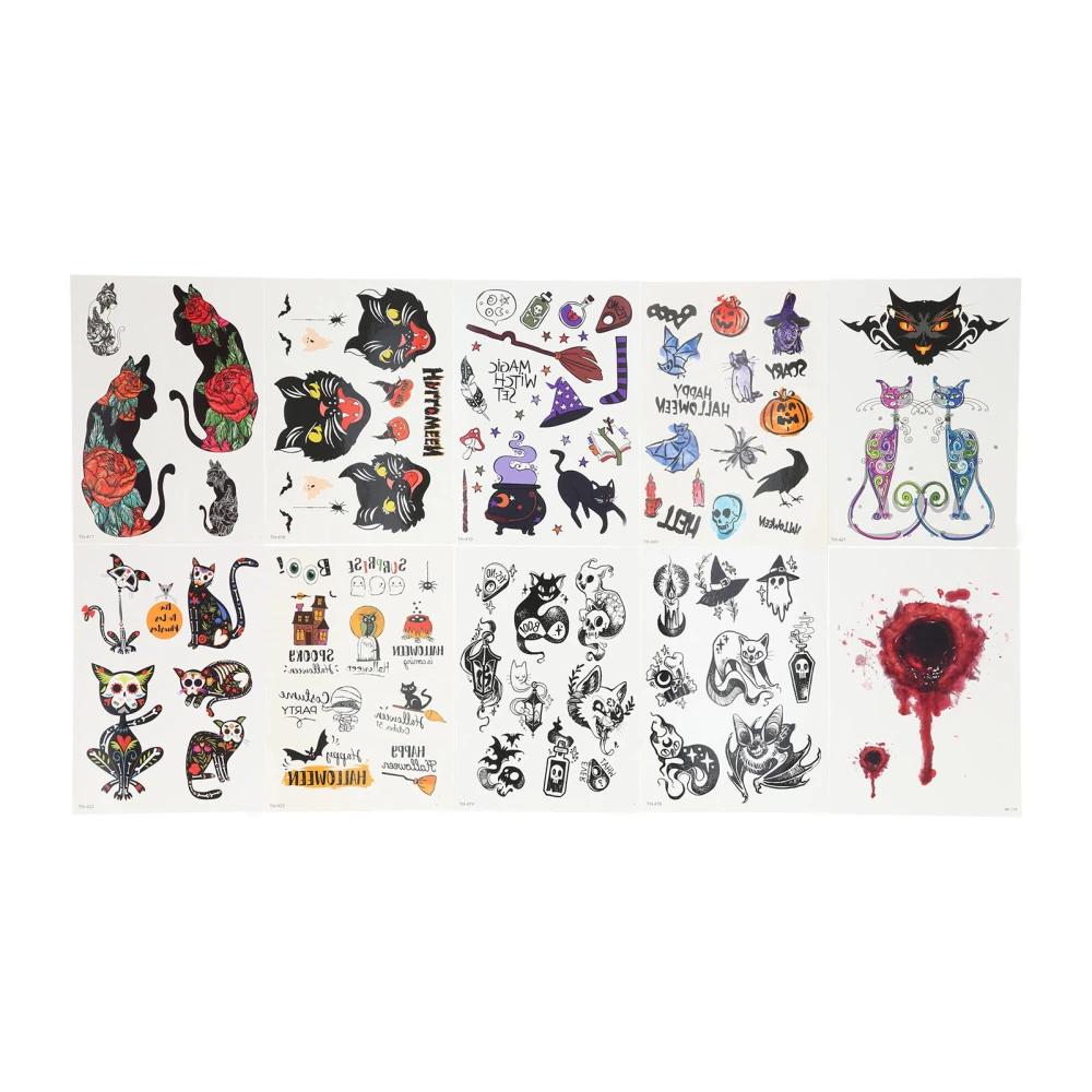 10Pcs Removable Halloween Tattoo Stickers Temporary Sweatproof Tattoo Stickers Patchs