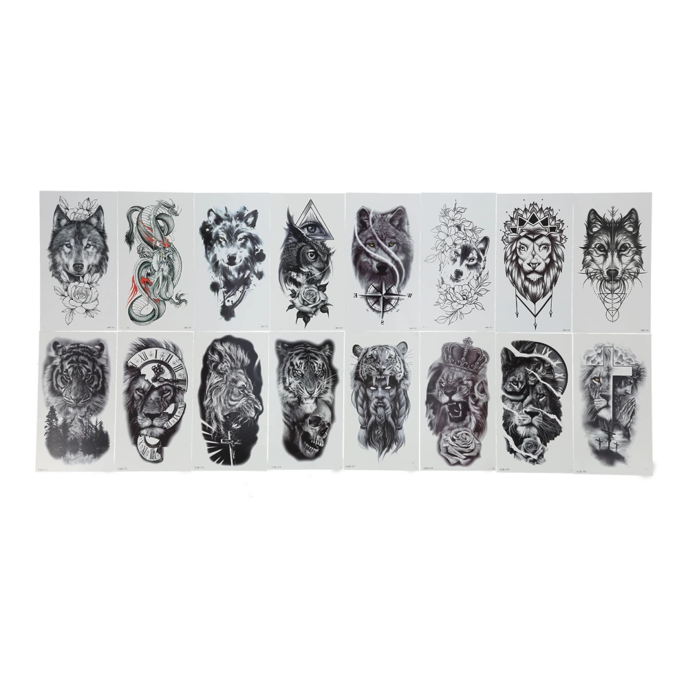 16 Sheet Animal Pattern Temporary Tattoo Sticker Men Waterproof Tattoo Sticker Accessory