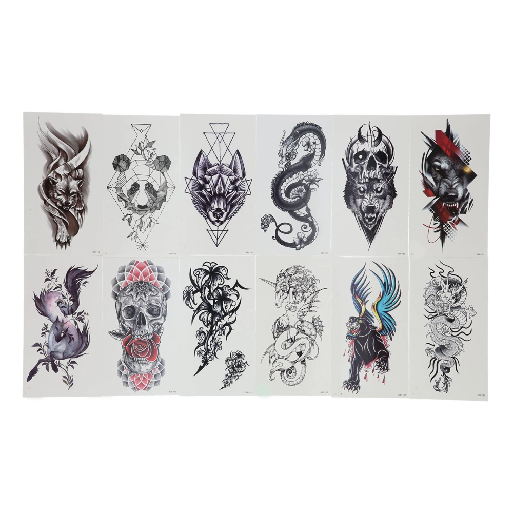 12pcs Temporary Tattoos Waterproof Long Lasting Animal Shape Fake Tattoo Stickers