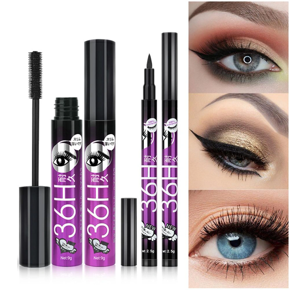 Makeup Mascara and Eyeliner Set Smudge Proof Waterproof Thickens Eye Makeup Long Lasting Slim Mascara Liquid Eyeliner Pencils