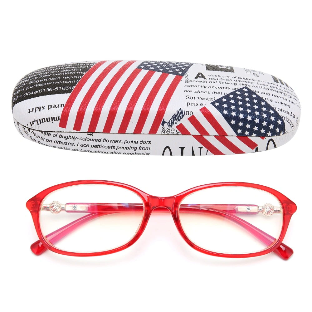 Blue Light Blocking Glasses Middle‑Aged Elderly Reading Glasses Spring Hinge Readers Red Frame Glasses for Women+100