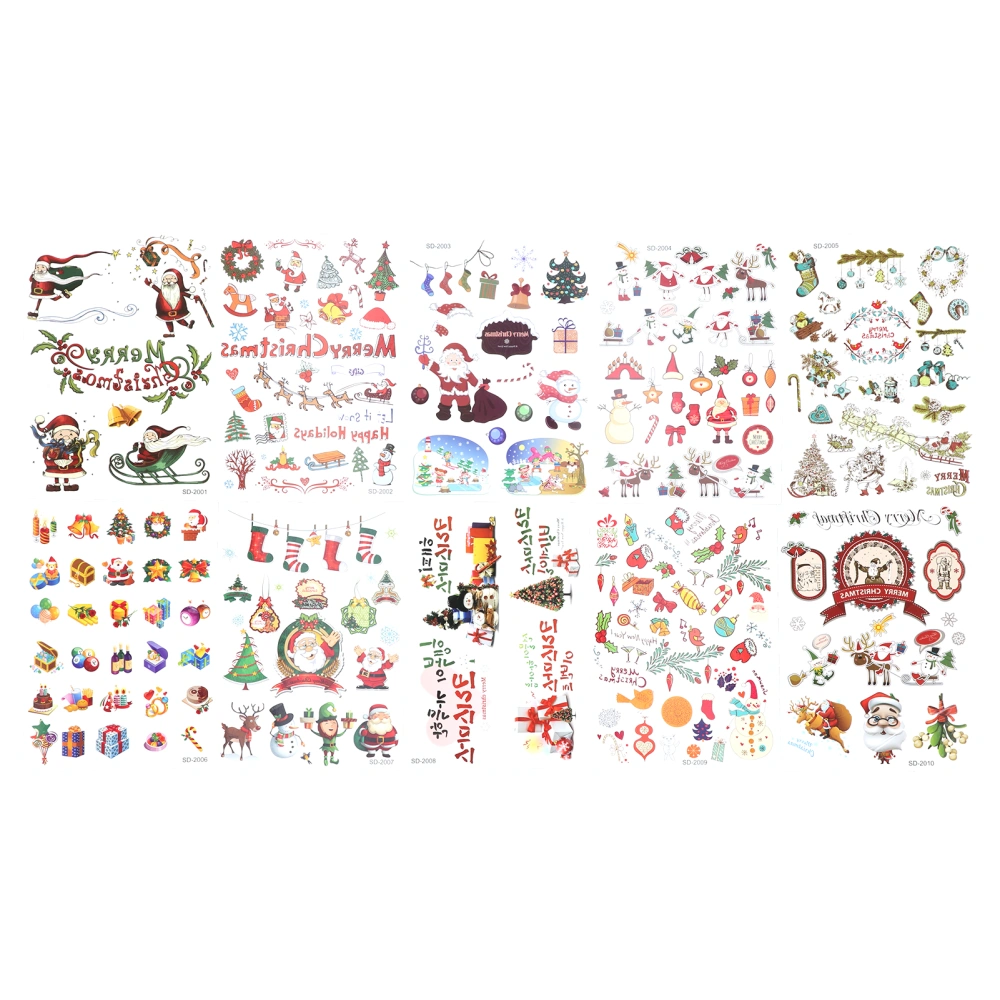 10pcs Christmas Temporary Tattoos Waterproof Cartoon Long Lasting Fake Tattoo Stickers