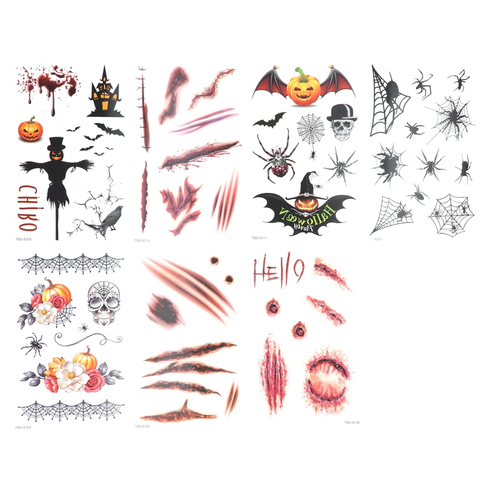 7pcs Fake Scars Tattoo Sticker Temporary Waterproof Zombie Makeup Tattoos for Halloween