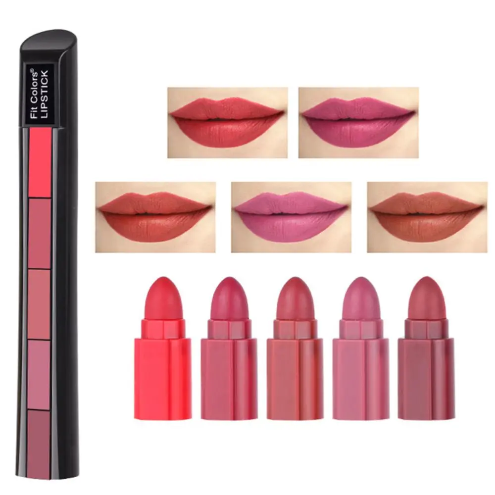 5 in 1 Matte Lipstick Lip Gloss Waterproof Long Lasting Nude Lip Stick Soft Butter Cream Texture Lipsticks Makeup Gifts