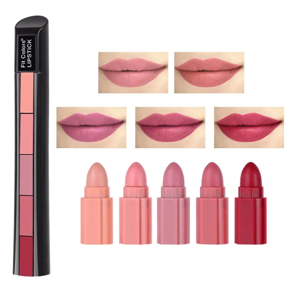 5 in 1 Matte Lipstick Lip Gloss Waterproof Long Lasting Nude Lip Stick Soft Butter Cream Texture Lipsticks Makeup Gifts