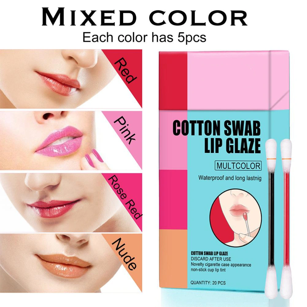 20pcs/box Lipstick Cotton Swab Waterproof Cotton Lip Gloss Portable Non-stick Cup Lip Stain Cotton Swab Lipstick