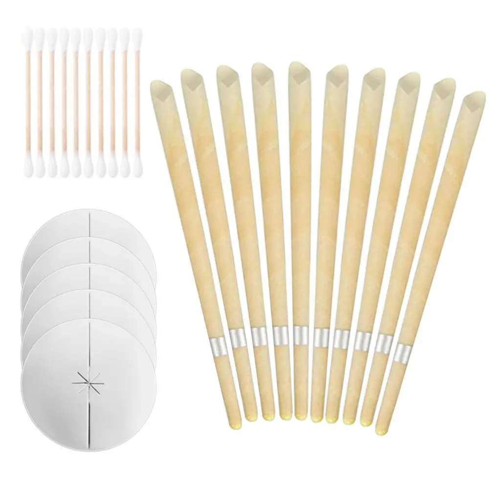 Ear Wax Removal Tool Set Including 10 Pcs Trumpet Ear Candles and 5 Pcs Ear Candle Pieces and 10 Pcs Cotton Swabs Safe Earwax Remover