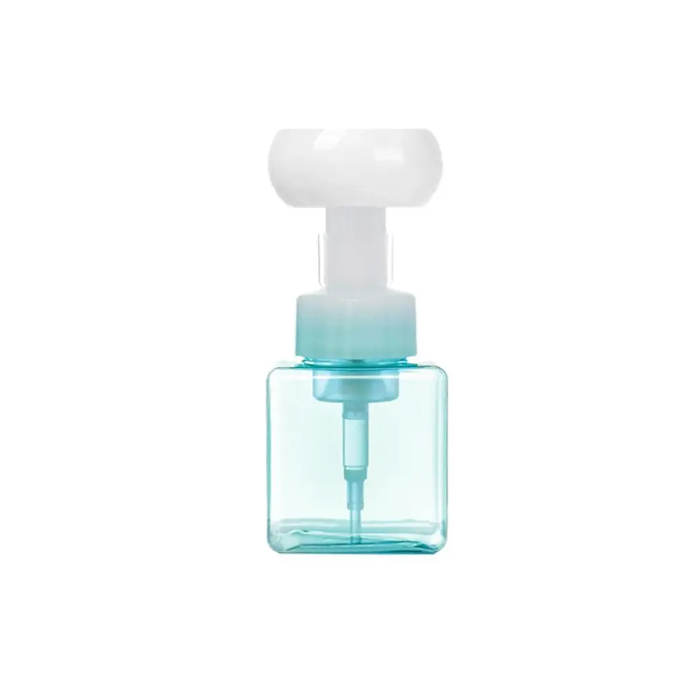 250ml Liquid Soap Dispenser Plastic Flower Shape Foaming Pump Bottle Empty Foam Dispenser Storage Bottle for Travel Translucent Blue