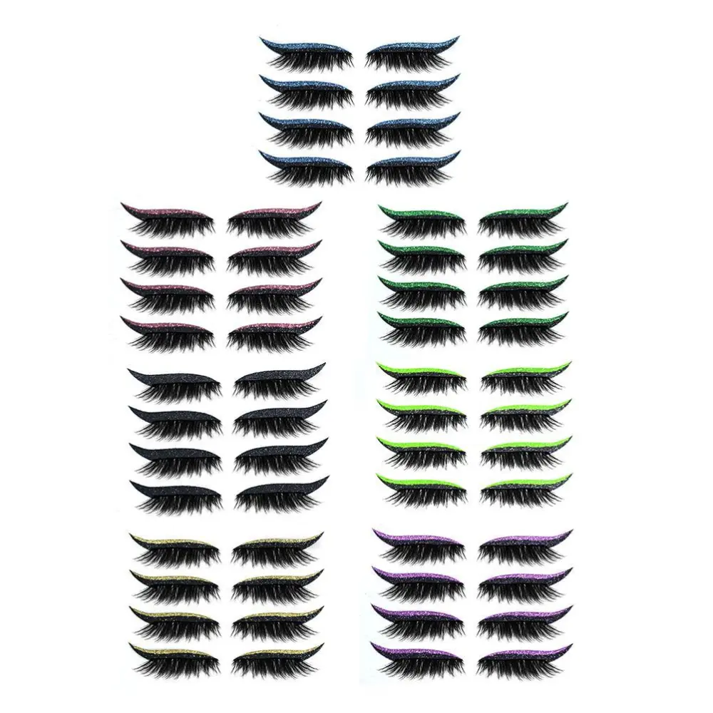 28 Pair Reusable Eyeliner and Eyelash Stickers 7 Color Waterproof Reusable Eyeliner Eyelash Stickers Easy to Use and Remove