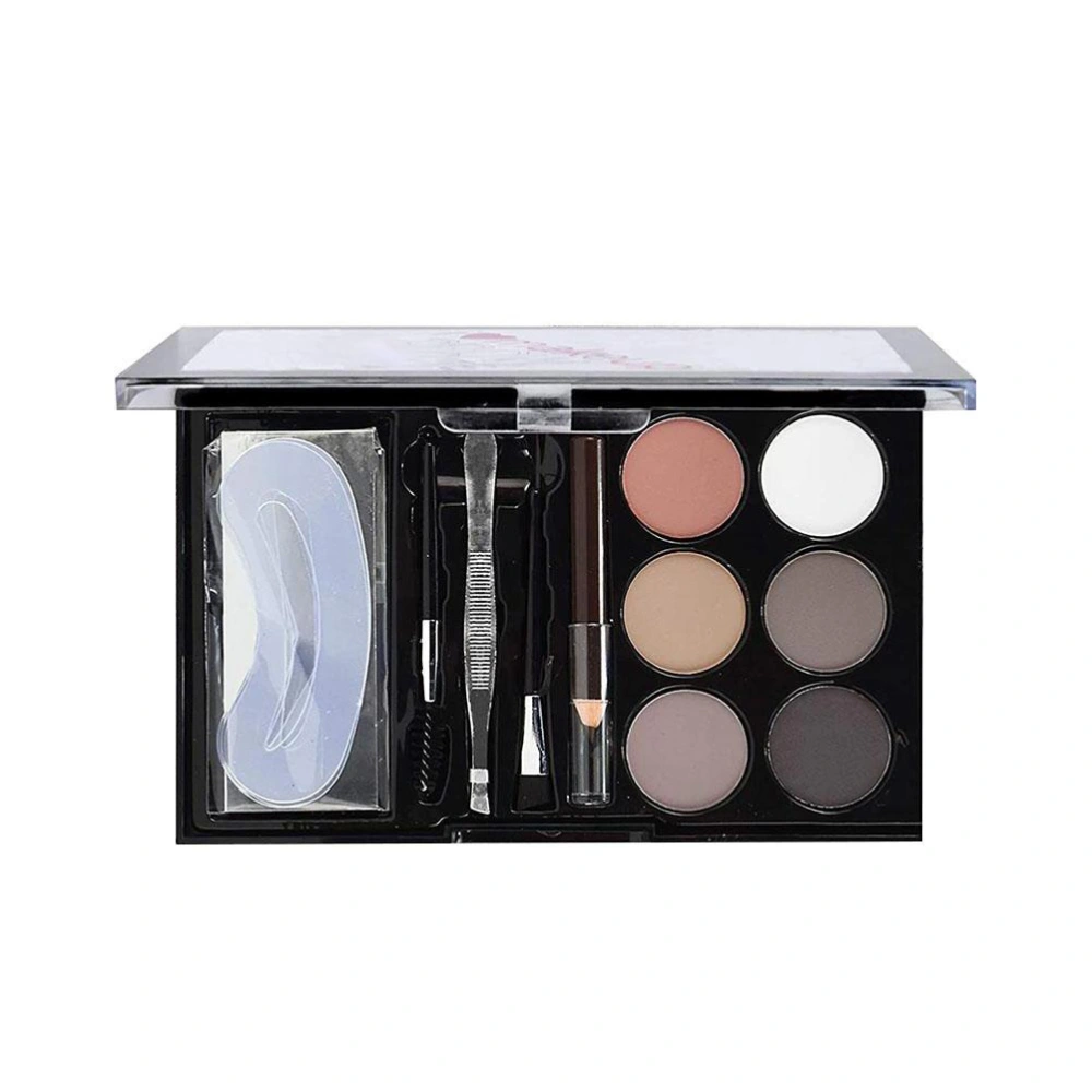 6 Colours Eyebrow Contour Powder Kit with Eyebrow Brush Eyebrow Stencil Professional Eyebrow Powder Make Up Set