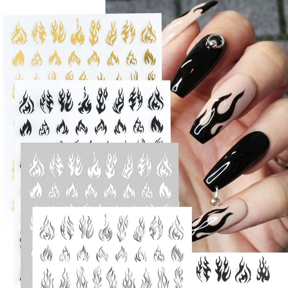 Flame Nail Art Decals for Women Flame Nail Stickers Nontoxic Self Adhesive Nails Manicure Decoration