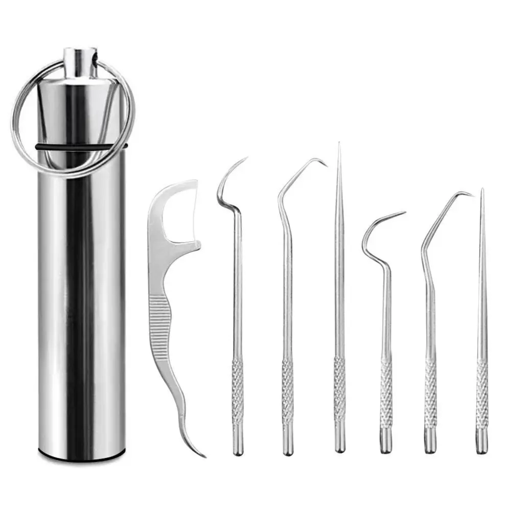 Portable Titanium Toothpick Bag Set Reusable Stainless Steel Toothpicks with Holder for Outdoor Picnics and Camping