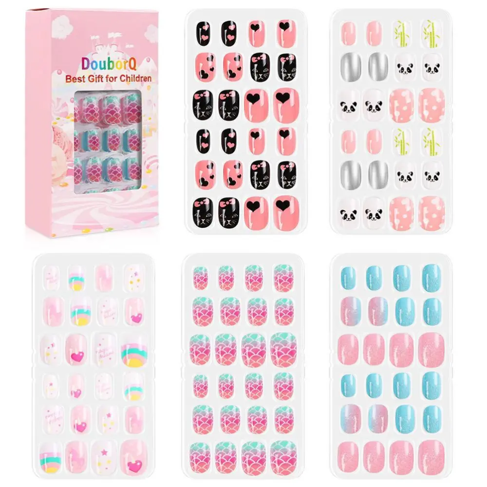 120Pcs Kids False Nails Pre Glue Full Cover Stick On Nails Press On Nails for Girls