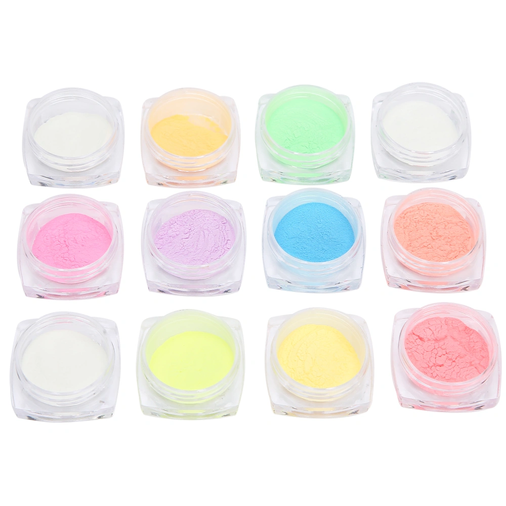 12pcs DIY Nail Glitter Fluorescent Powder Nail Art Luminous Powder Nail Tips Decoration