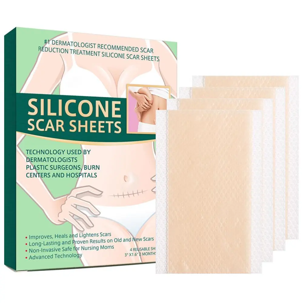 4Pcs/Box Silicone Scar Removal Sheets Scar Reduction Pads for Removing Stretch Marks Acne and Scars Wounds