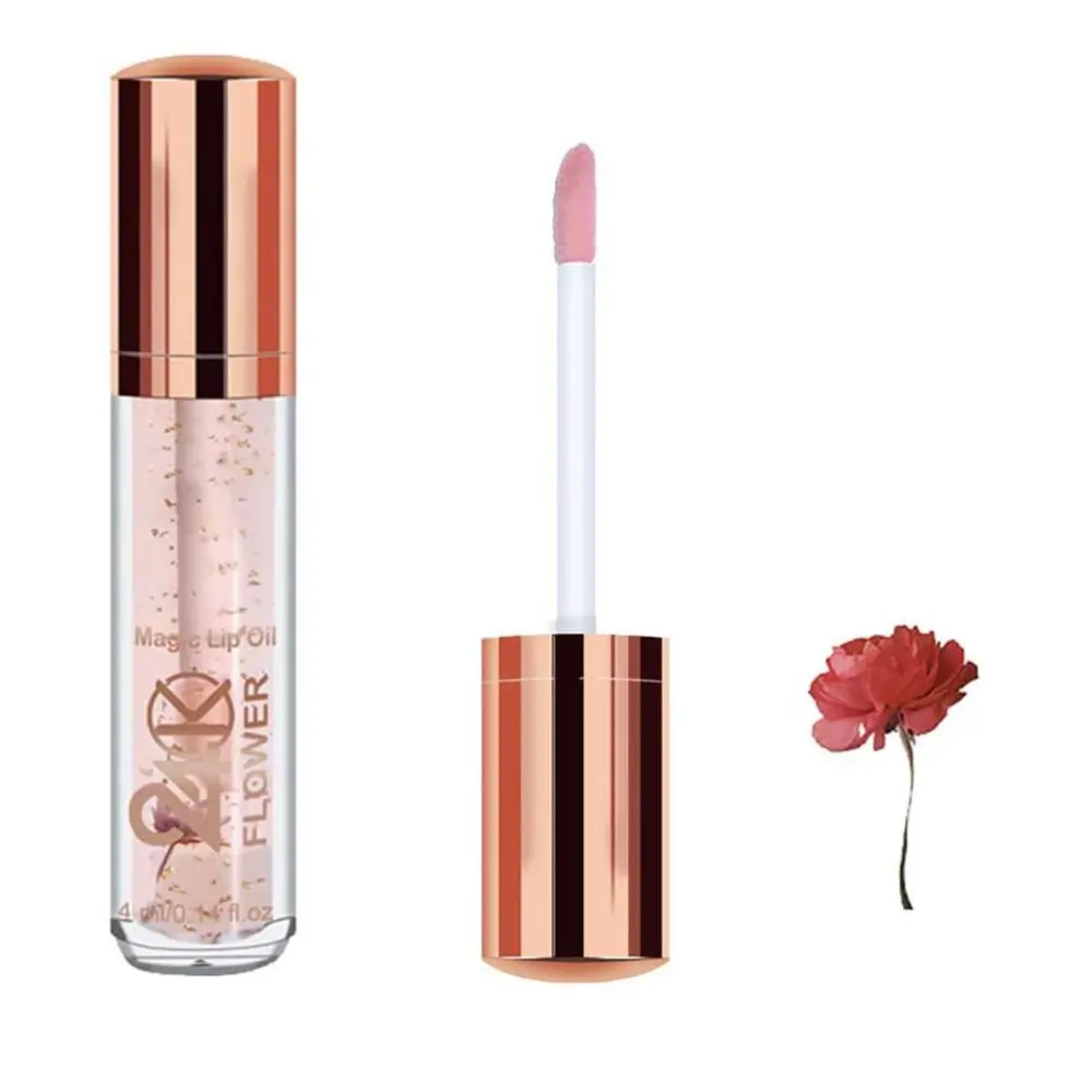 24K Gold Foil Moisturizing Lip Oil Superimposed Lip Gloss Dried Flower Refreshing Lip Gloss