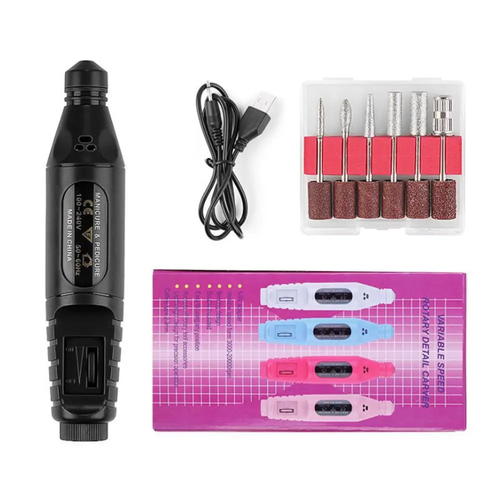 Electric Nail File Set Adjustable Speed USB Nail Manicure Pedicure Drill Tool Kit for Nail Salon 100V to 240V Black