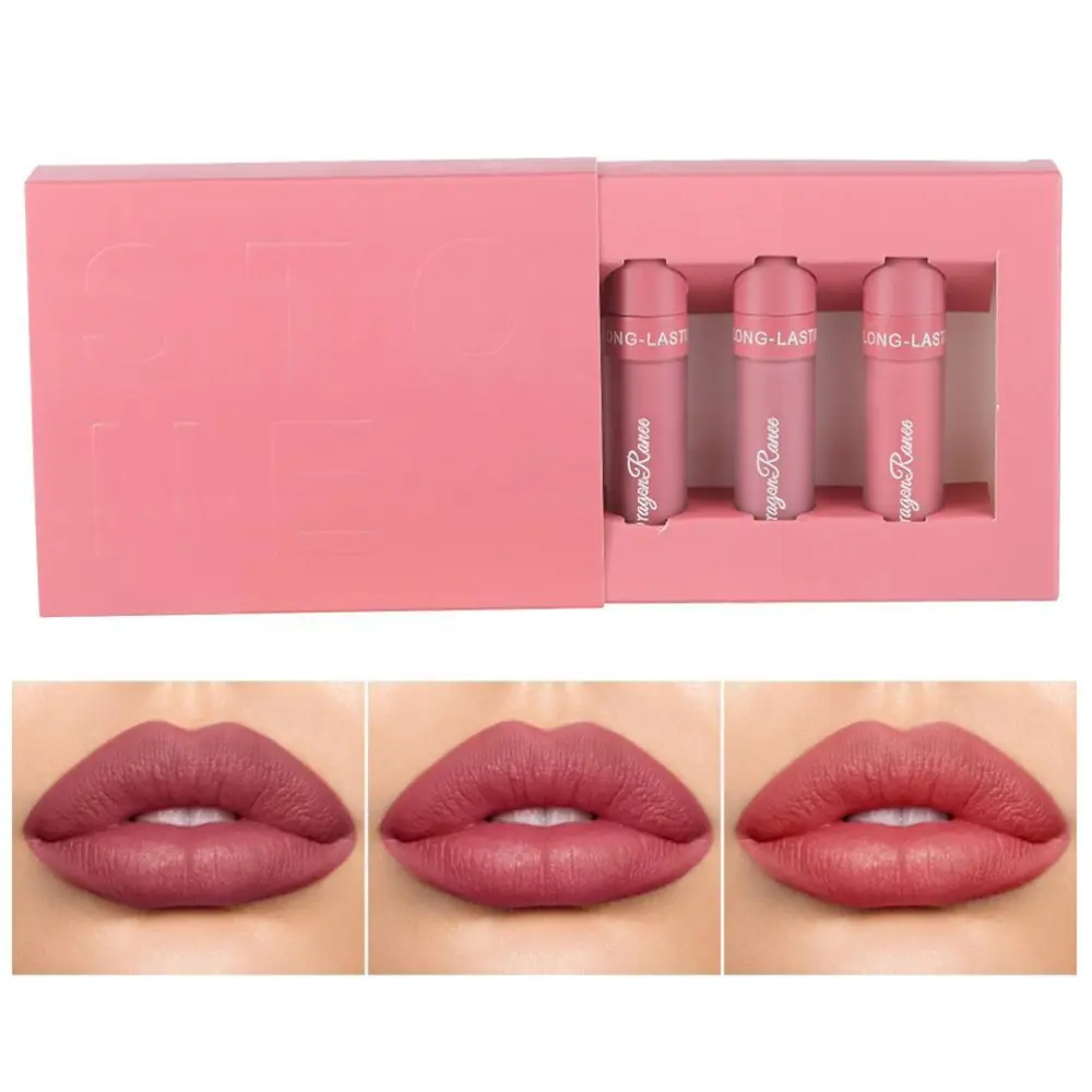 3Pcs Matte Lip Glosses Set Waterproof Long Lasting Non Stick Cup Lip Gloss Set