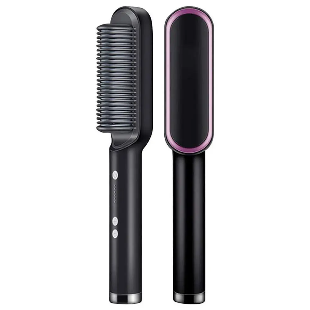 Professional Electric Hair Straightener and Curler 2 in 1 Hair Straightener Brush and Curling Iron with Adjustable 5 Temp Settings