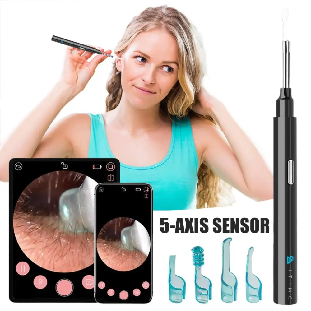 Ear Wax Removal Tool with Camera IP67 Waterproof 6 LED Lights 360 Degree View Ear Cleaner with 6 Silicone Tips Black 140 X 13mm