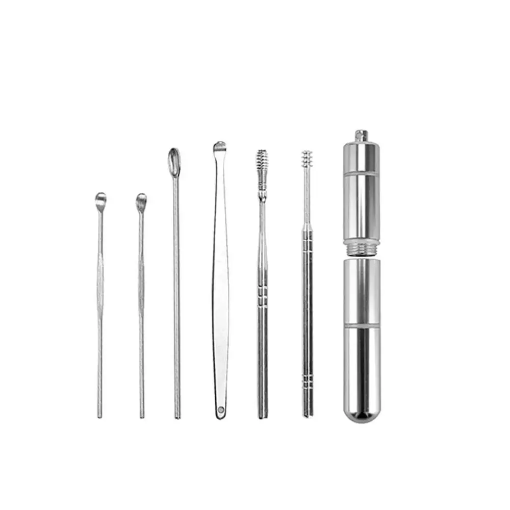 6 in 1 Portable Ear Cleaning Set Stainless Steel Ear Cleaner Ear Wax Remover Spiral Ear Cleaning Tool with Storage Box