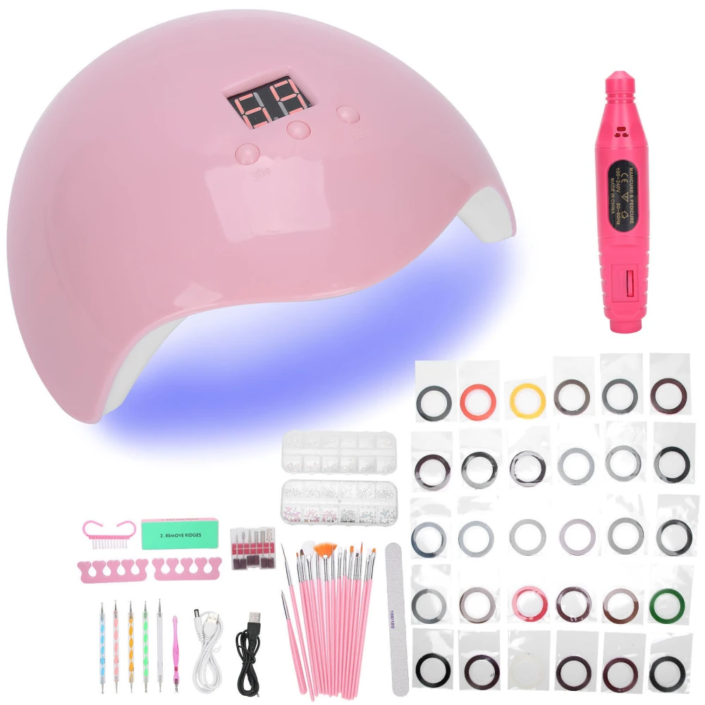 Nail Art Kit Nail Drill Curing Light Decoration Rhinestones Nail File Drill Bits Manicure SetRose Red