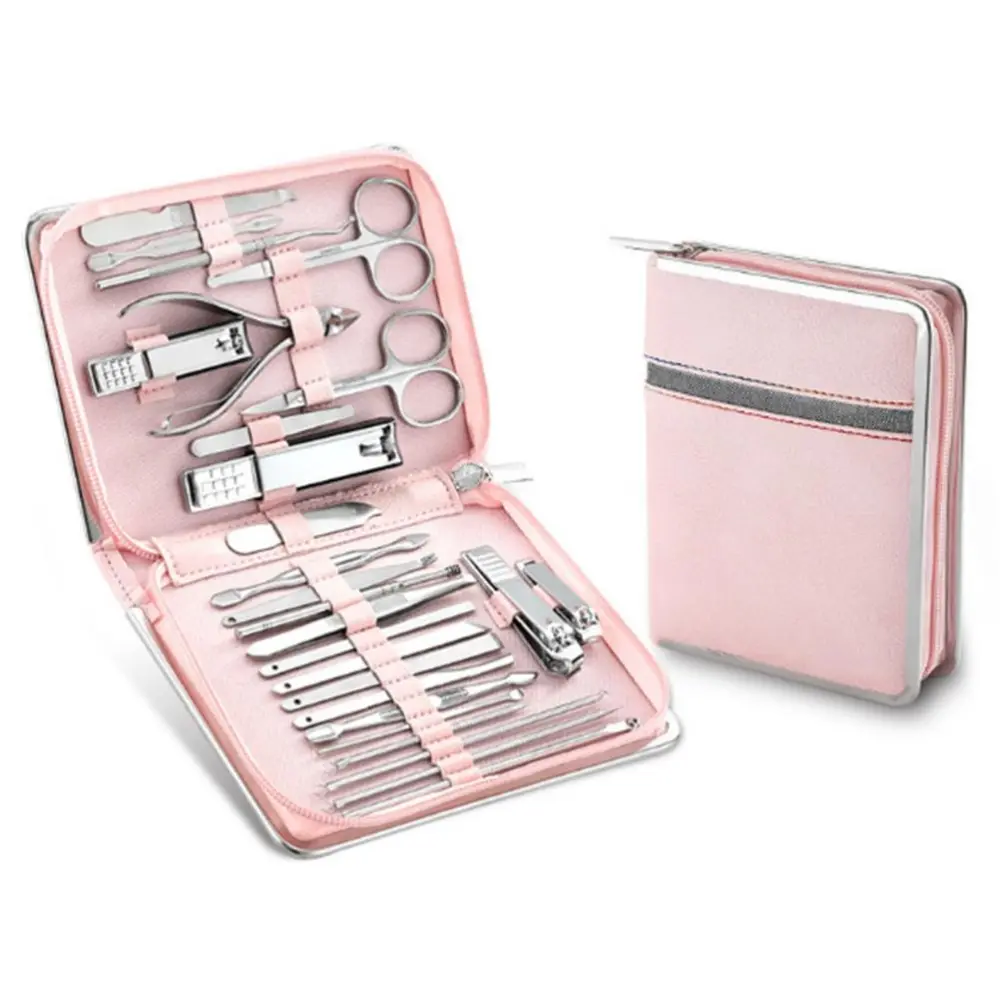 26Pcs Nail Clipper Set Multifunctional Waterproof Portable Easy to Use Nail Manicure Trimmer Tool for Home Travel Pink