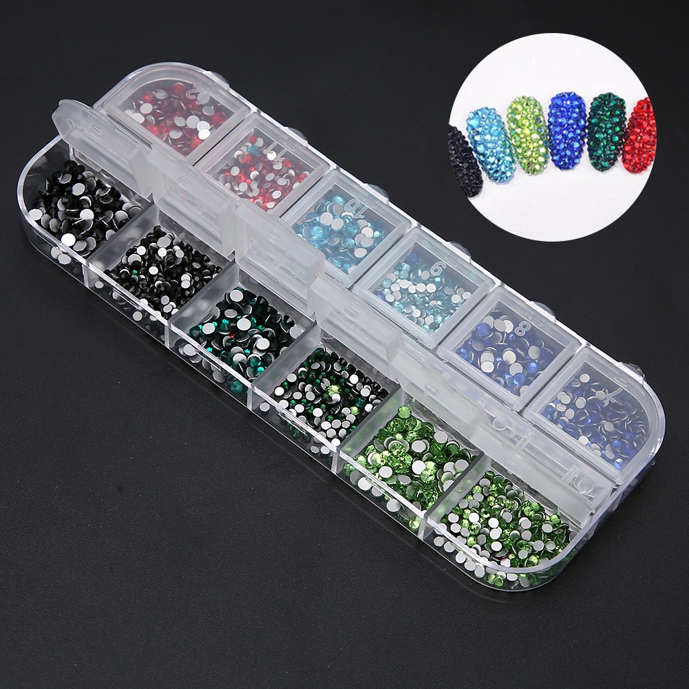 12 Grids Nail Art Rhinestones DIY Nail Decoration Makeup Glitter Beads Manicure Tool6#