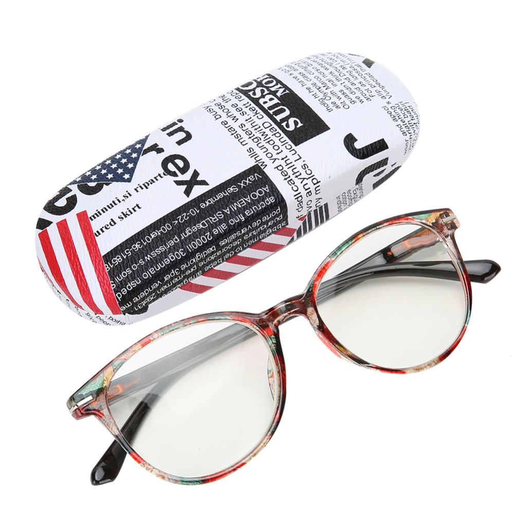 Fashionable Reading Glasses Elderly Presbyopic Glasses Portable Eyeglasses With Storage Box(+400 Tea Color Frame)