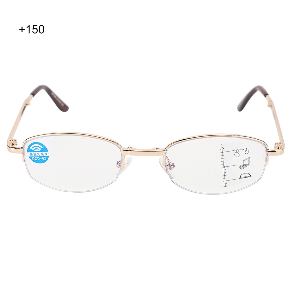 Multifocal Progressive Presbyopic Glasses Blue Light Blocking Reading Glasses for Men Women(+150 Gold Frame)