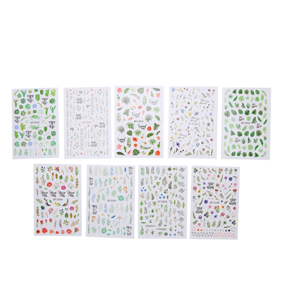 9pcs 3D Nail Art Sticker Self Adhesive Nail Decoration DIY Manicure Decals