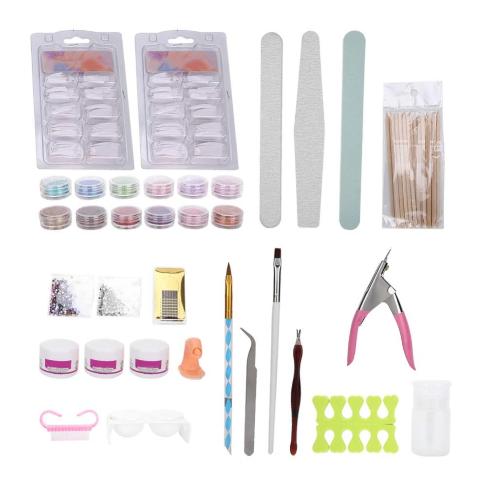 Nail Manicure Set Glitter Powder Nail Tips Brush Nail Art Tool Kit for Nail Salon