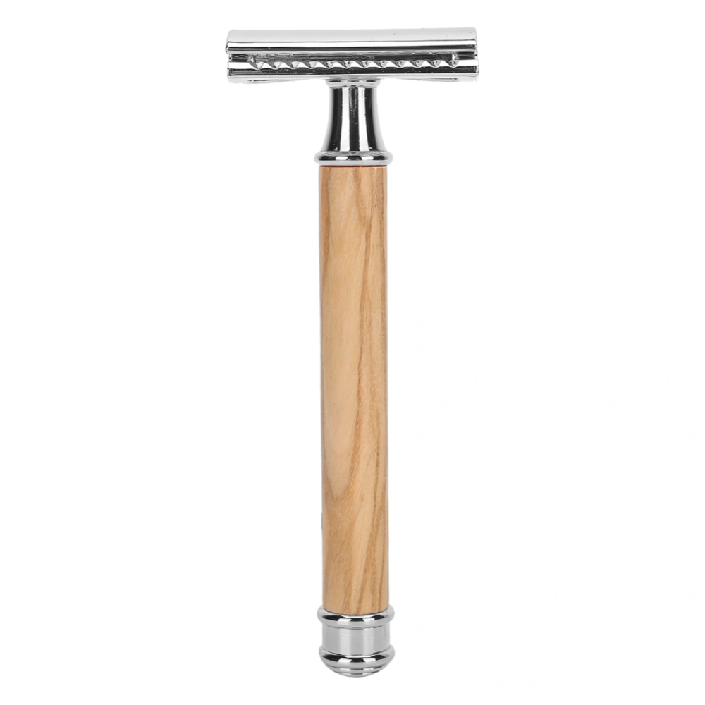 Double-Sided Manual Razor Wooden Handle Non-Slip Close Fitting Portable Shaving Knife(Silver )