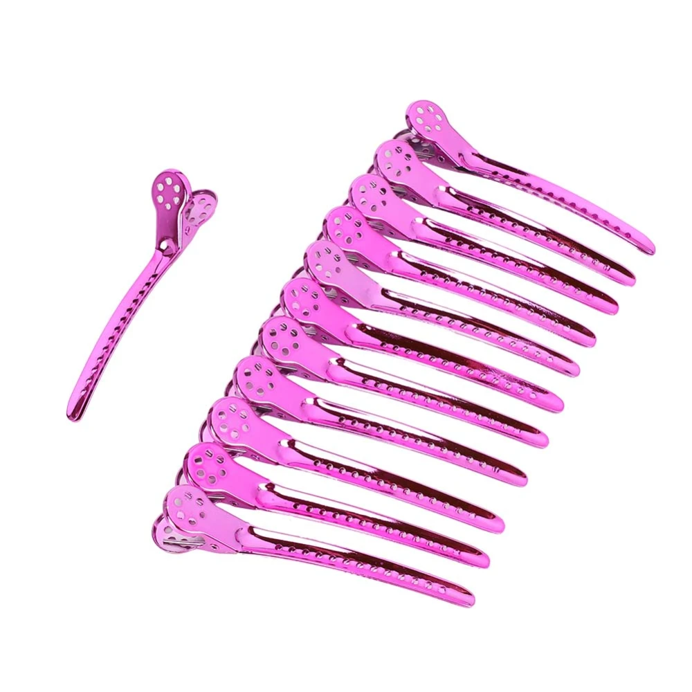 12pcs Duckbilled Clip Steel Hairdressing Hairstyle Pin for Hair Salon Barber ShopPink