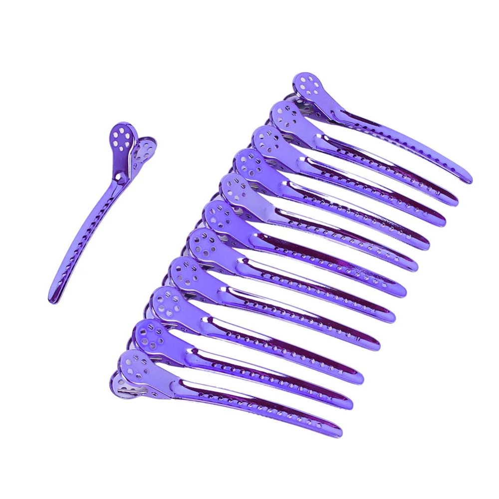 12pcs Duckbilled Clip Steel Hairdressing Hairstyle Pin for Hair Salon Barber ShopPurple