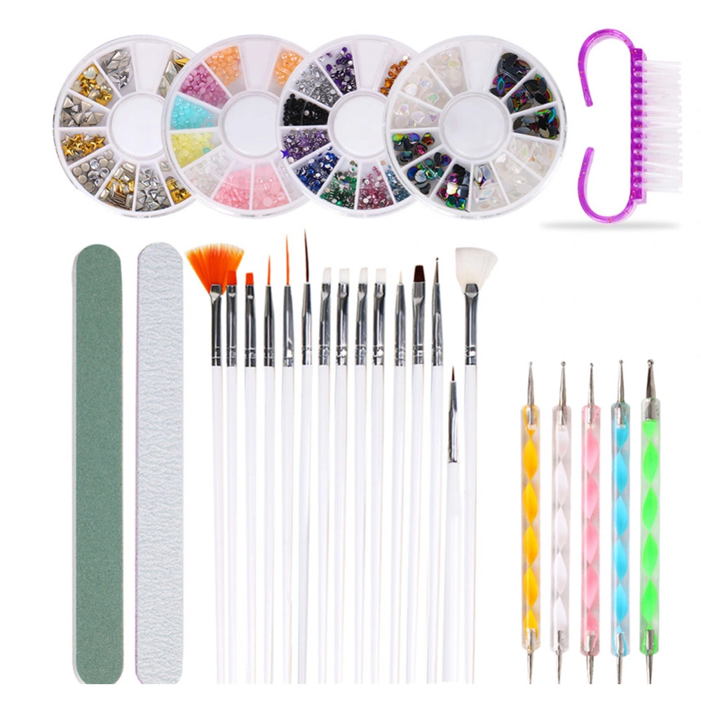 Nail Art Painting Brush Dotting Pen Nail File Rhinestones Dust Brush Manicure Tool Set