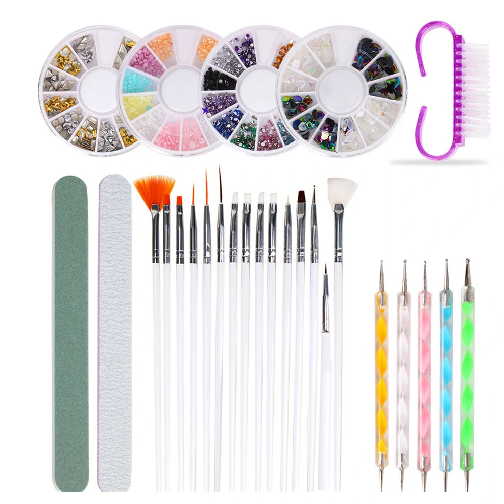 Nail Art Painting Brush Dotting Pen Nail File Rhinestones Dust Brush Manicure Tool Set