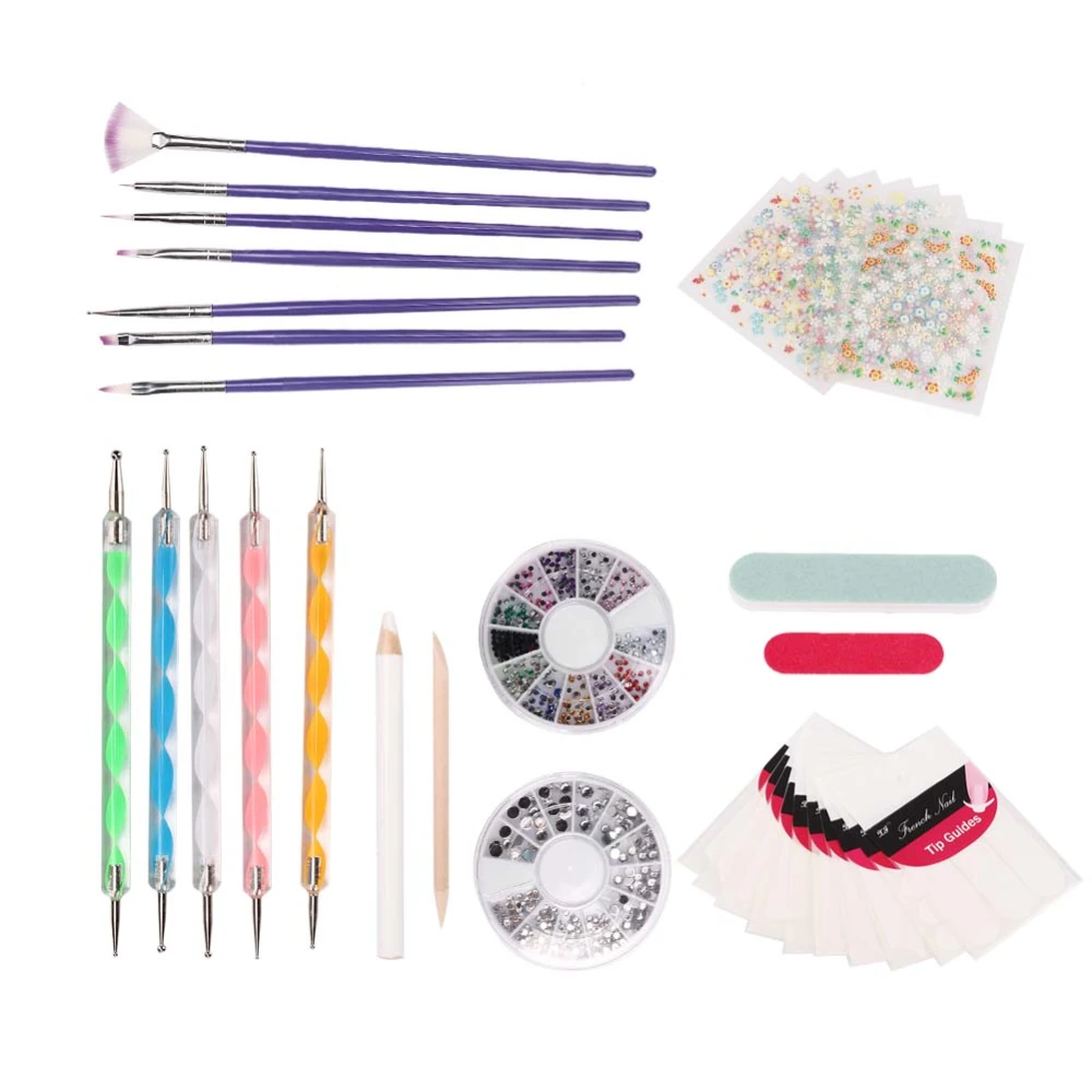 Nail Art Painting Brush Dotting Pen Nail File Sticker Polishing Block Manicure Tool Set