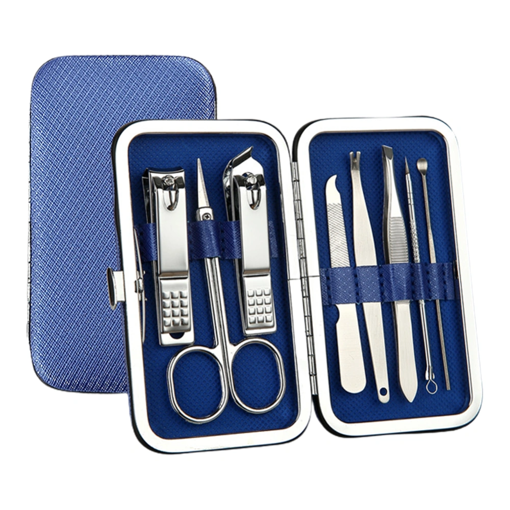 8pcs Manicure Set Stainless Steel Portable Nail Clipper Pedicure Tools for Women Men Home Salon Blue