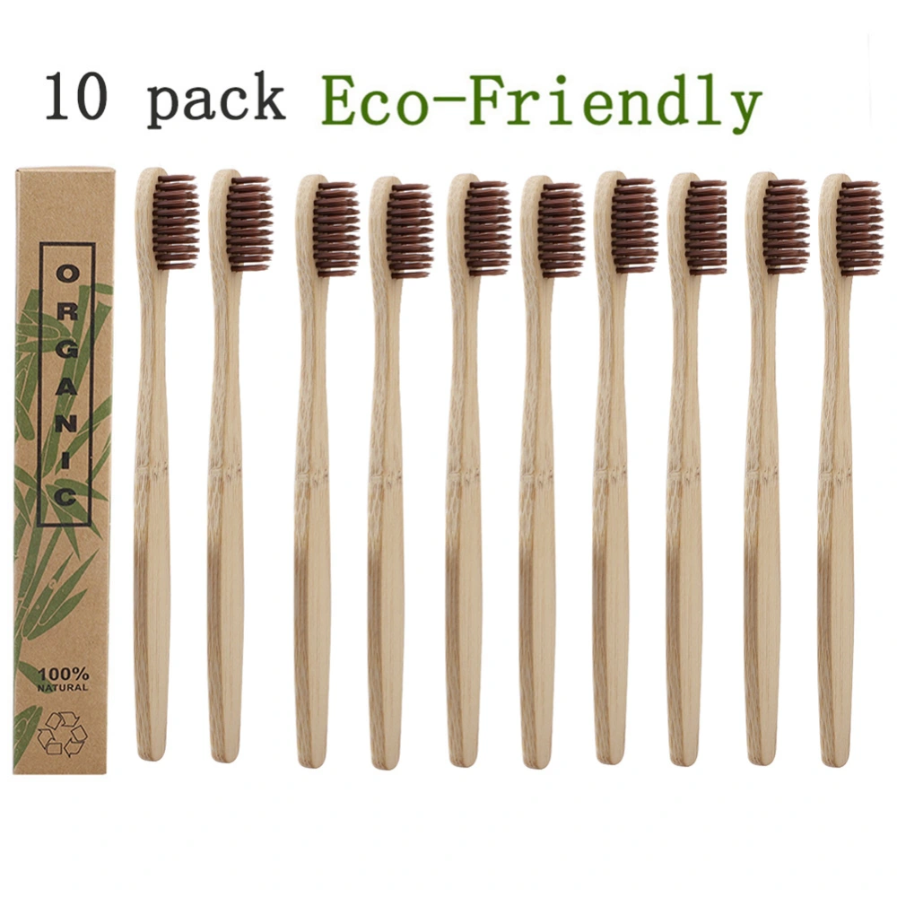 10pcs Bamboo Toothbrushes Individually Wrapped Cleaning Soft Bamboo Toothbrushes for Daily Life Brown