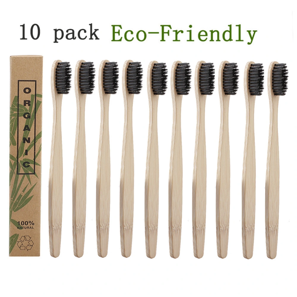 10pcs Bamboo Toothbrushes Individually Wrapped Cleaning Soft Bamboo Toothbrushes for Daily Life Black