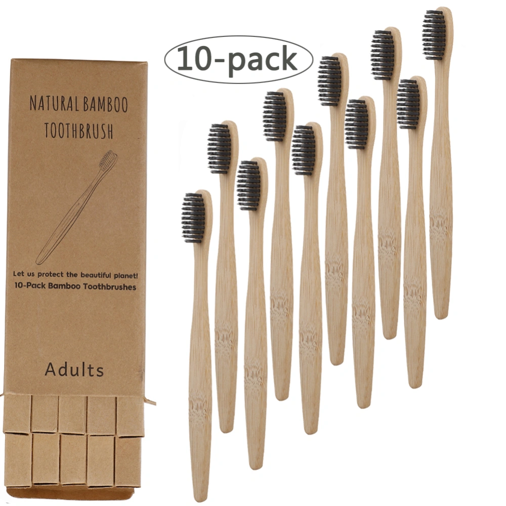 10PCS Toothbrushes Soft Bristle Remove Surface Stains Comfortable Grasp Bamboo Toothbrushes Set for Adult