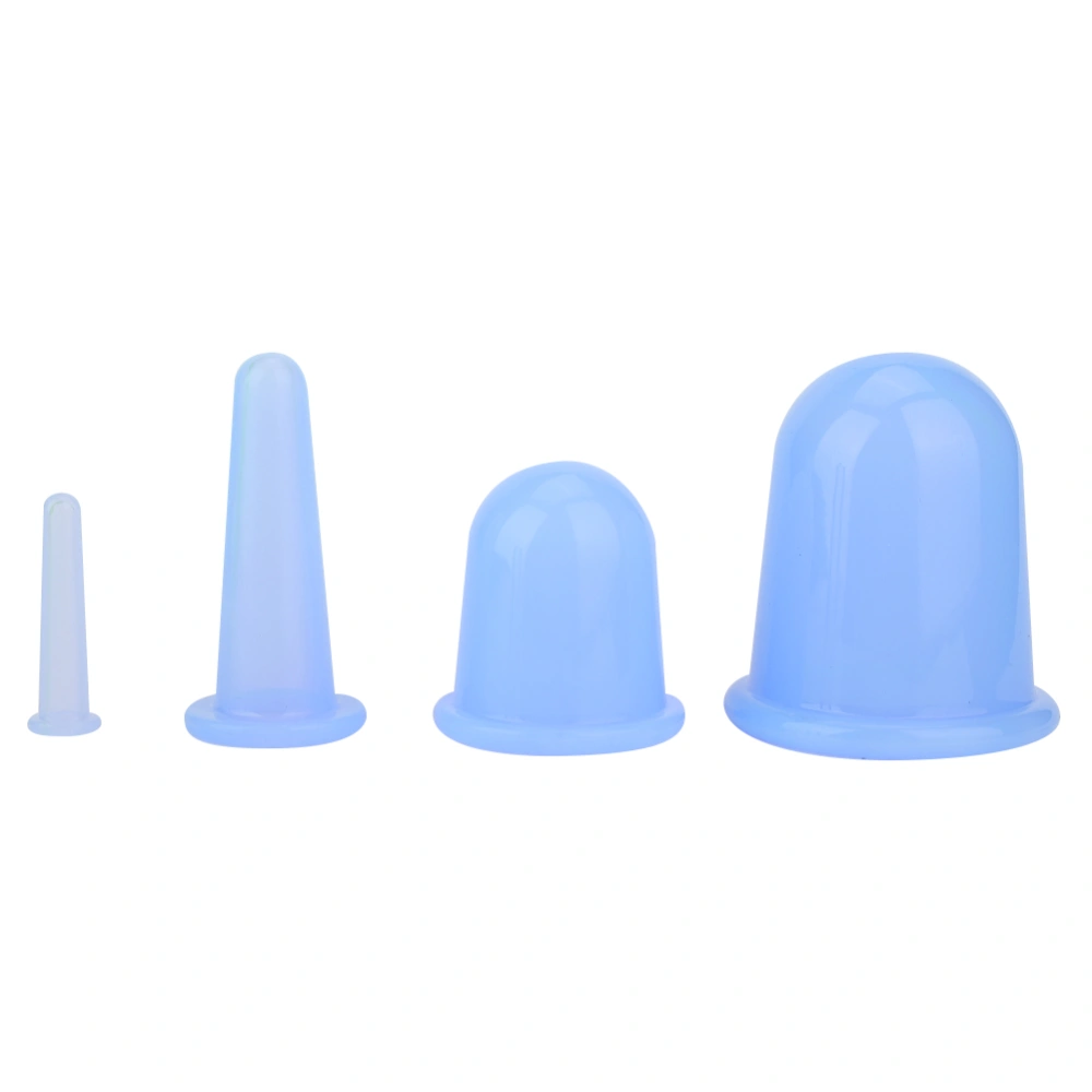 4pcs Vaccum Facial Massager Cupping Cup Face Lifting Firming Care Therapy Treatment (Blue)