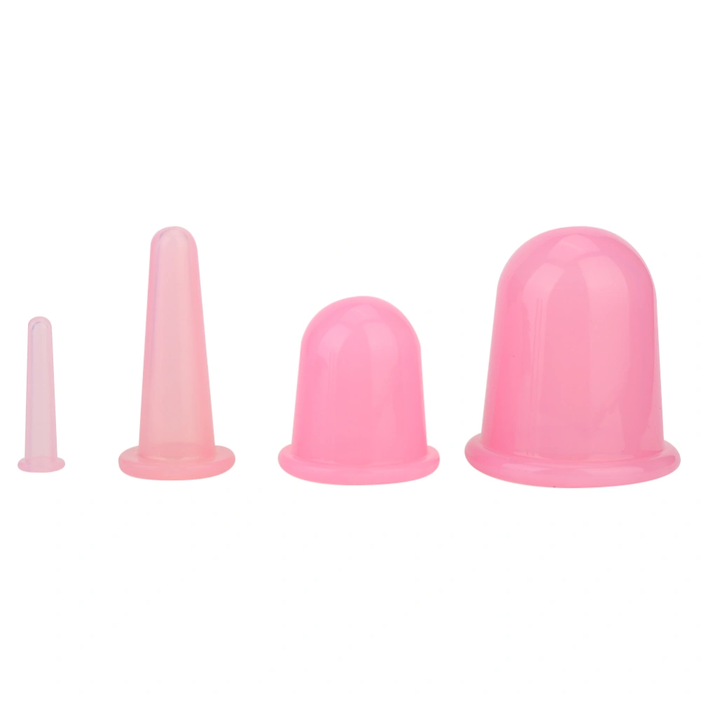 4pcs Vaccum Facial Massager Cupping Cup Face Lifting Firming Care Therapy Treatment (Pink)