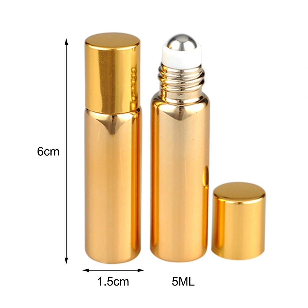 7pcs Refillable Perfume Bottle Glass Essential Oil Roller Bottles Portable Lightweight Empty Roll On Bottle for Travel 5ml Golden