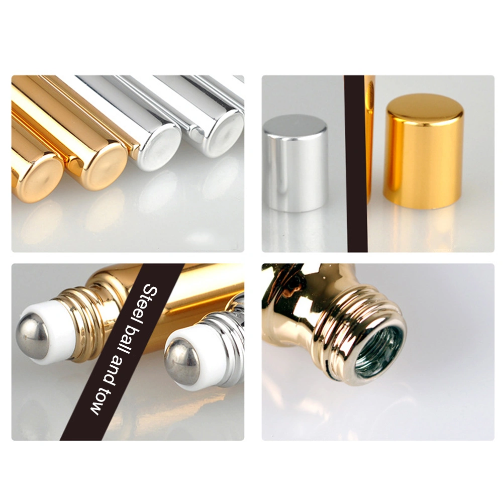 7pcs Refillable Perfume Bottle Glass Essential Oil Roller Bottles Portable Lightweight Empty Roll On Bottle for Travel 5ml Golden