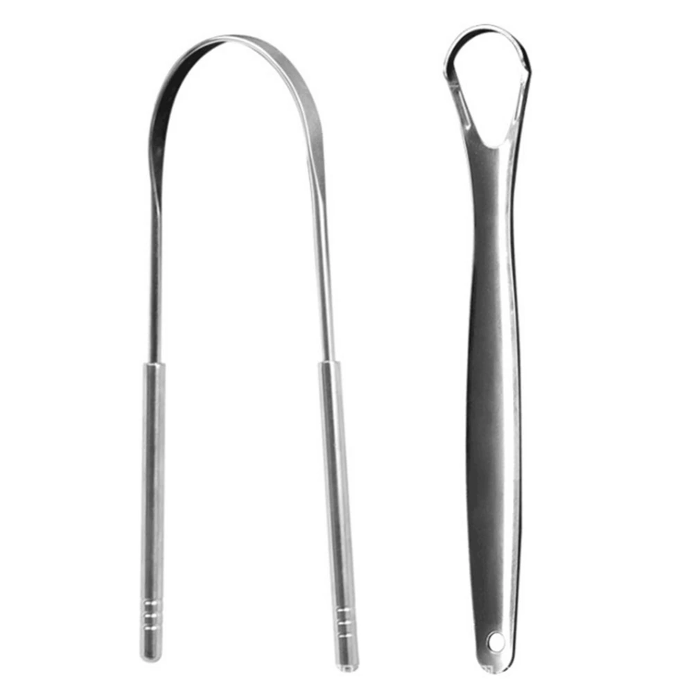 2Pcs Tongue Scrapers Sturdy Stainless Residue Removal Curved Design Tongue Cleaners